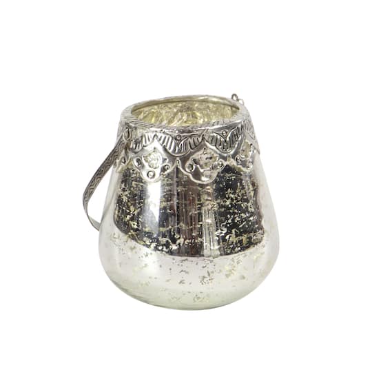 Set of 3 Silver Glass Glam Candle Holder, 5", 7", 9"